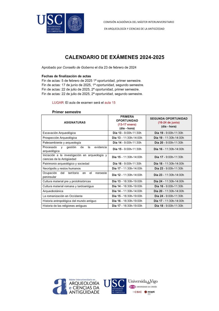 Calendario de exámenes primer semestre curso 24-25 Calendario de exámenes primer semestre curso 24-25
