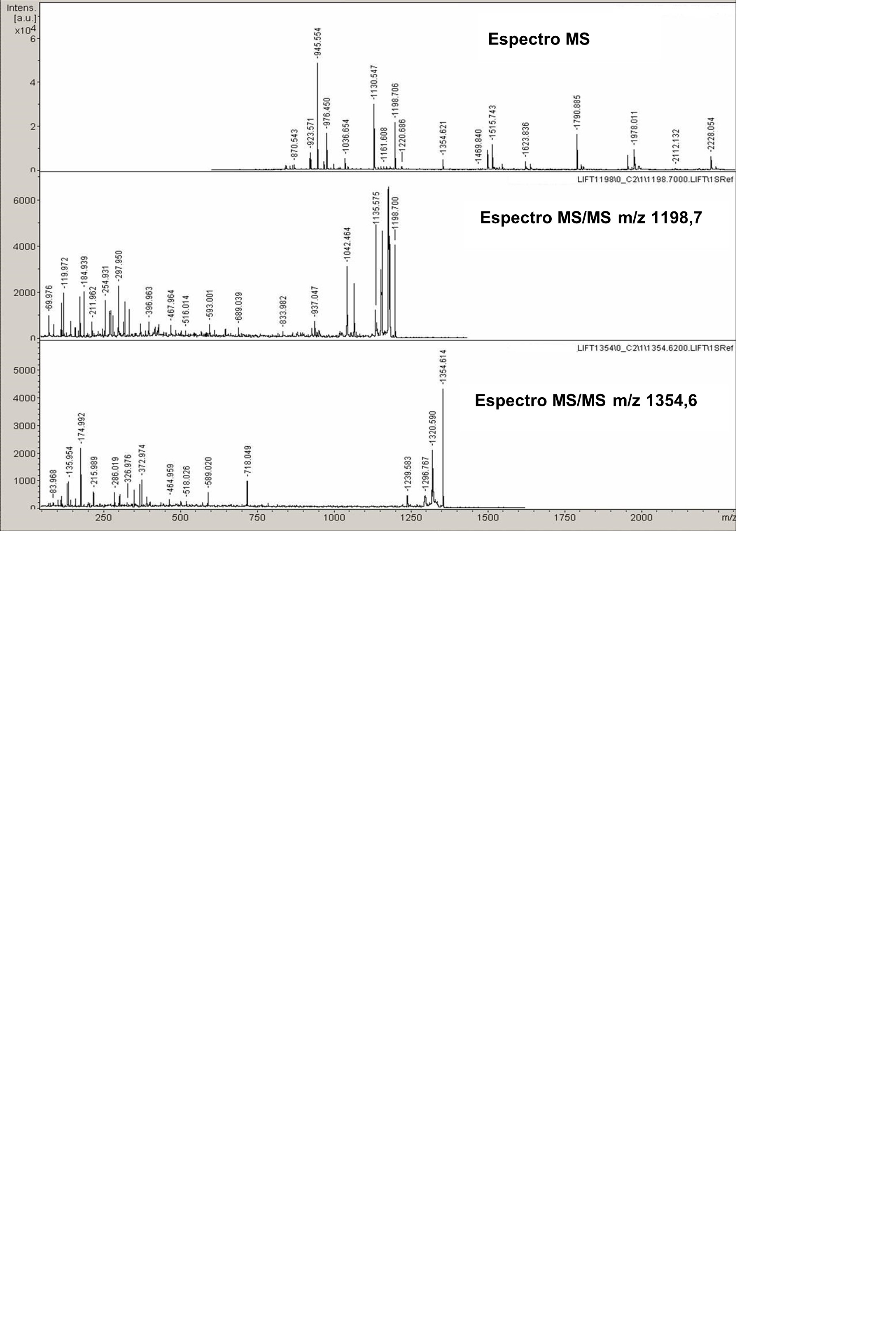 Identificación de la proteína de un dixerido tríptico, mediante análisi de fragmentación MSMS Maldi.