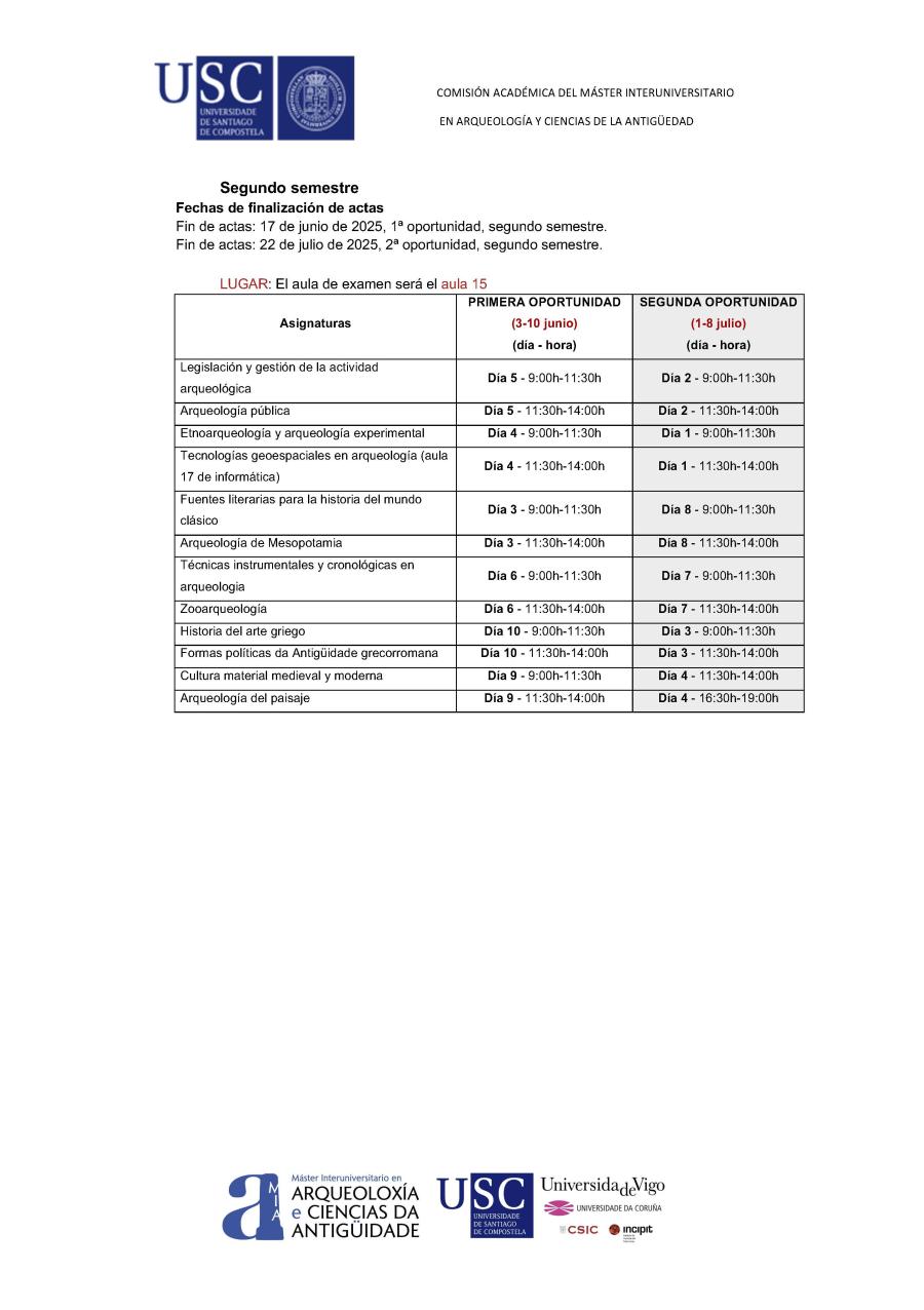 Calendario de exámenes segundo semestre curso 24-25 Calendario de exámenes segundo semestre curso 24-25