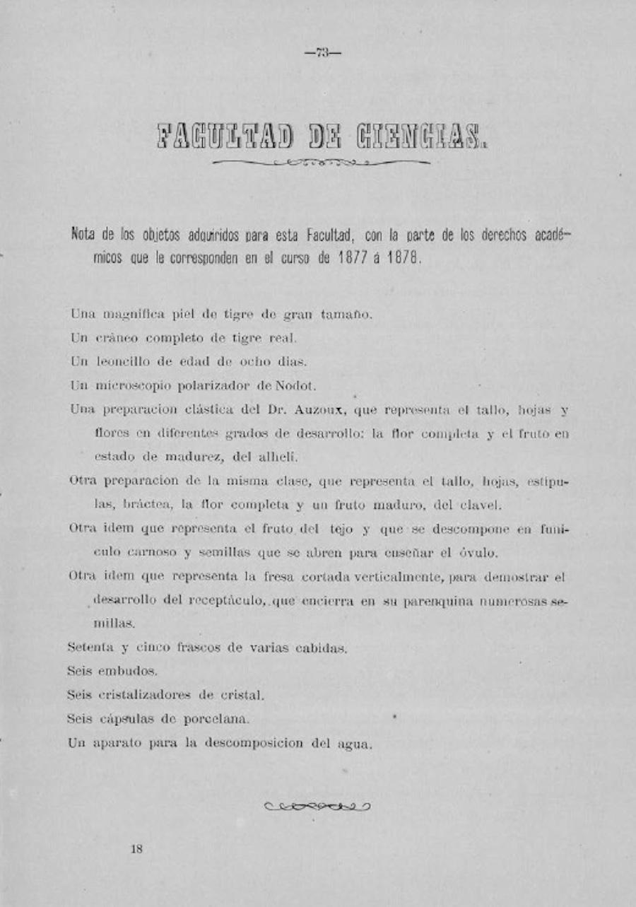 Nota dos obxectos adquiridos pola Facultade de Ciencias no Discurso de apertura do curso académico 1879-1880 Nota dos obxectos adquiridos pola Facultade de Ciencias no Discurso de apertura do curso académico 1879-1880