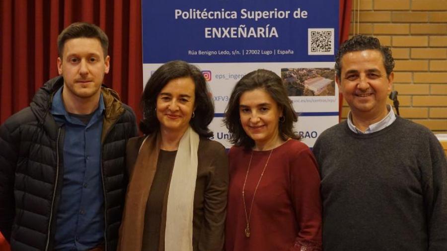 De esquerda a dereita, Marcos Arza, Mariluz Gil Docampo, Teresa Rego e Juan Ortiz, na EPS de Enxeñaría da USC. (Foto Cigeo) De esquerda a dereita, Marcos Arza, Mariluz Gil Docampo, Teresa Rego e Juan Ortiz, na EPS de Enxeñaría da USC. (Foto Cigeo)
