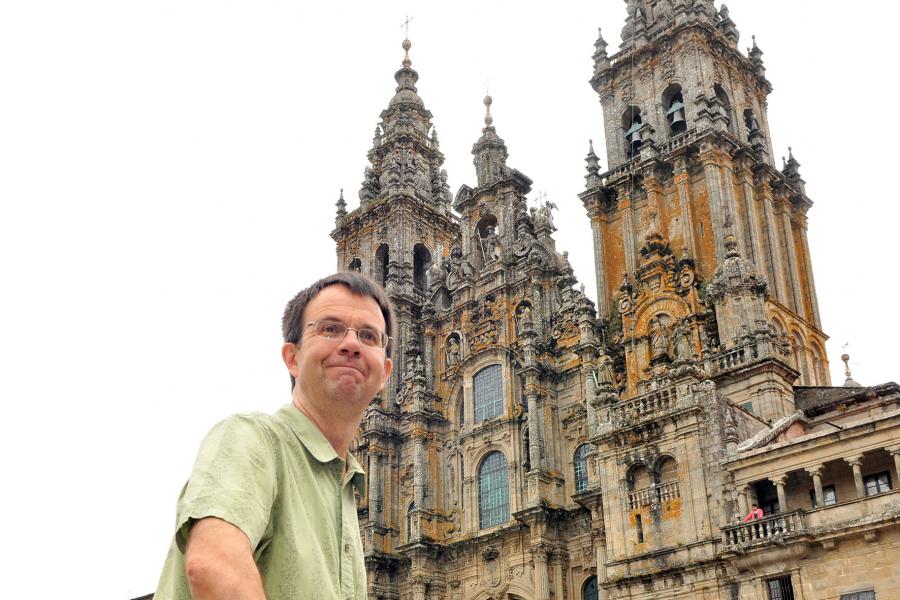 Eric Allin Cornell en la Plaza del Obradoiro Eric Allin Cornell en la Plaza del Obradoiro