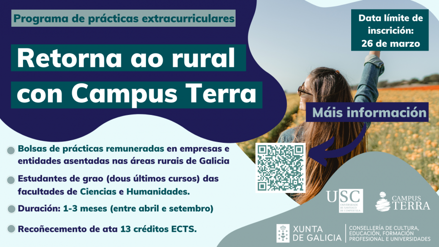 Cartaz da convocatoria de bolsas 'Retorna ao rural con Campus Terra' Cartaz da convocatoria de bolsas 'Retorna ao rural con Campus Terra'