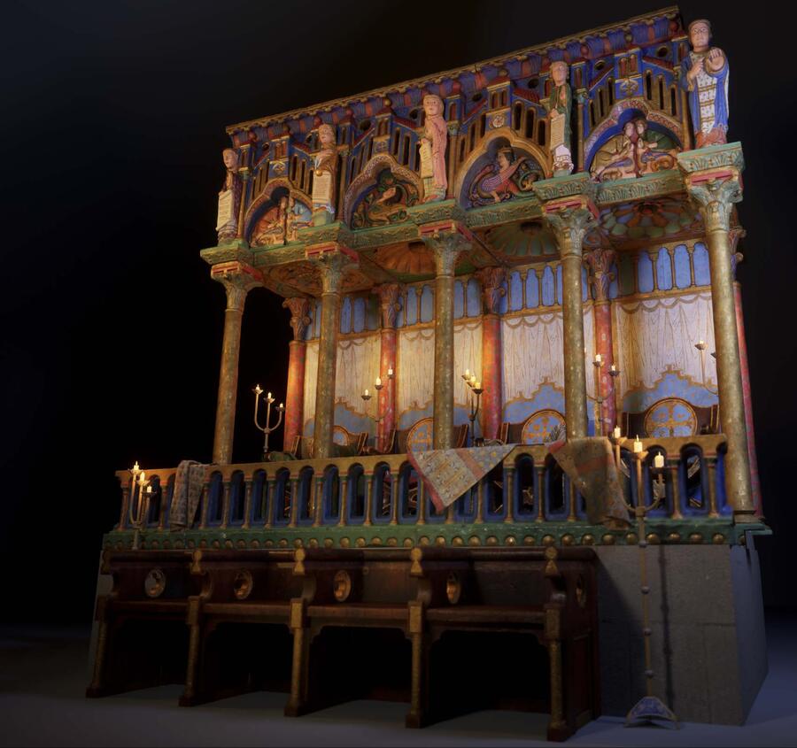 Reconstrución fotogramétrica de catro sitiais do coro da Catedral de Santiago. Imaxe: KosmoTech Reconstrución fotogramétrica de catro sitiais do coro da Catedral de Santiago. Imaxe: KosmoTech