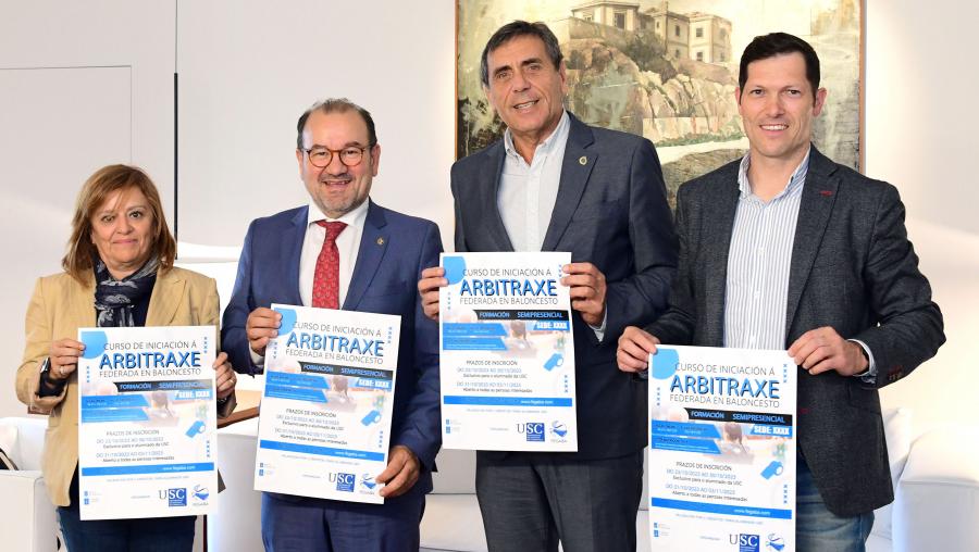 O reitor e o delegado para o Deporte da USC recibiron aos representantes da Federación este venres en San Xerome. Foto: Santi Alvite O reitor e o delegado para o Deporte da USC recibiron aos representantes da Federación este venres en San Xerome. Foto: Santi Alvite