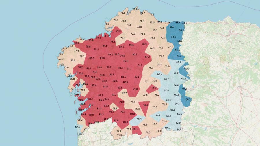 Porcentaxe de semellanza entre o galego falado e o galego normativo. Xulio Sousa