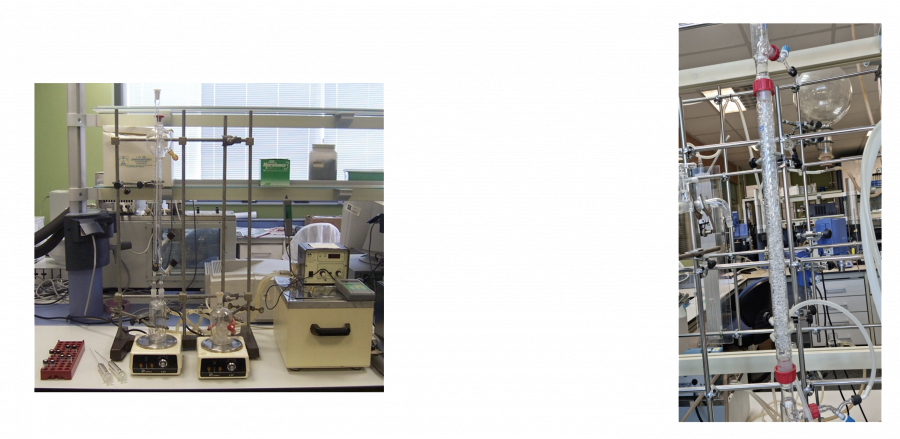 Thermostatised equilibrium cells and L-L extraction equipment. Filling column