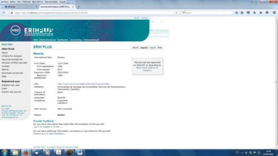 Outras dúas revistas da USC incorpóranse ao índice ERIH Plus