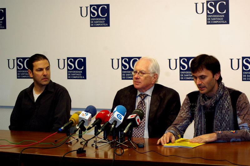 José Edelstein, Sheldon Lee Glashow y Jorge Mira en la rueda de prensa