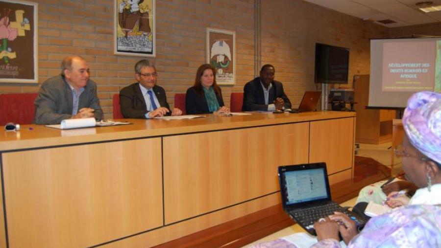 De esquerda a dereita, Xaquín Rodríguez Campos, Pedro García Herradón, JoDee Anderson McGuire e Hamidou Talibi Moussa, na inauguración da reunión científica sobre a África Subsahariana que se celebra...