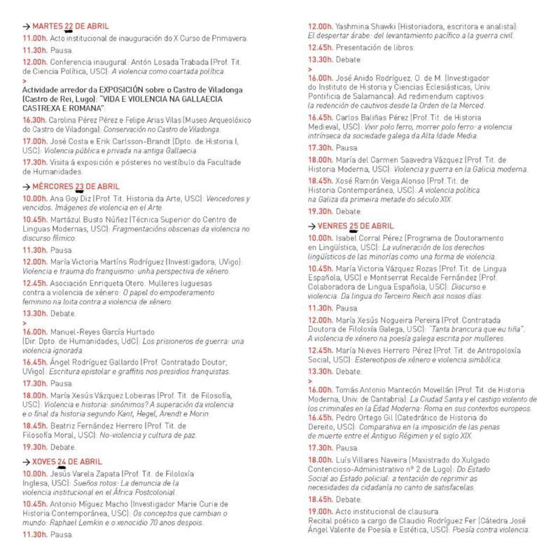 Inscritas máis de 70 persoas no curso de primavera da USC sobre violencia na cultura e na  historia que comeza o día 22