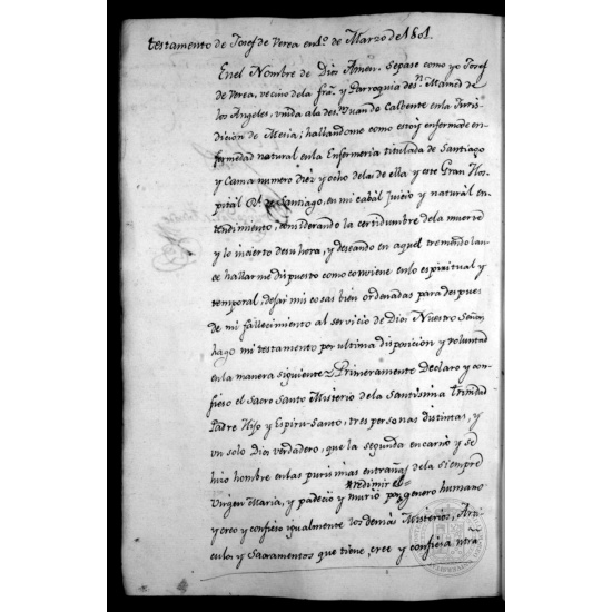 Testamento de José de Verea, enfermo del Hospital Real (1801)