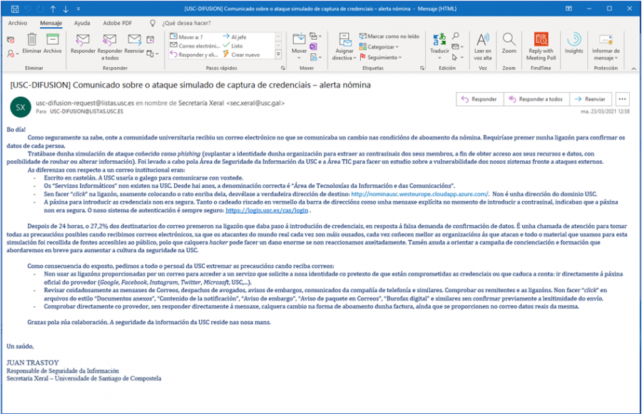 Comunicado final por USC-Difusión explicando a campaña