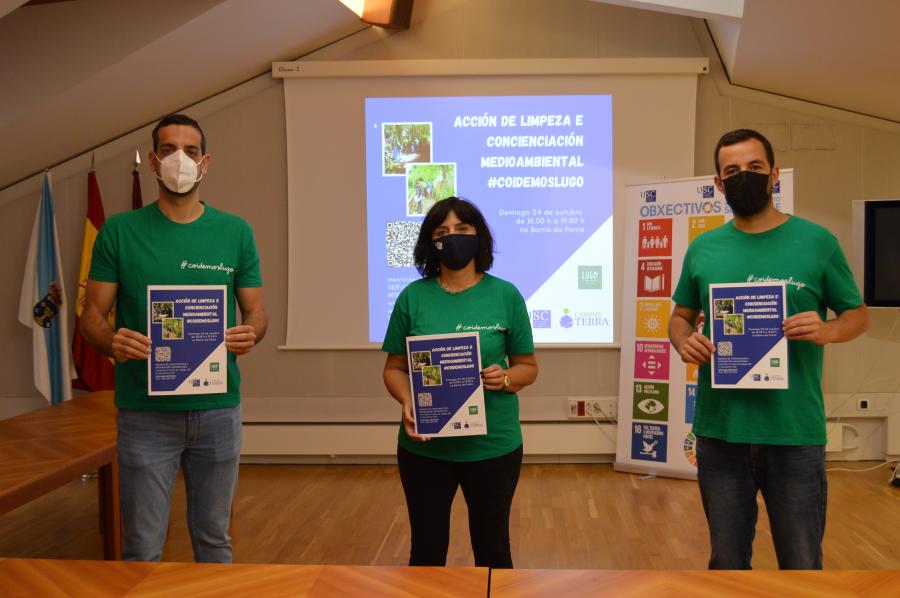 Salva Arco, Montserrat Valcárcel e Guido Álvarez, na presentación da intervención medioambiental