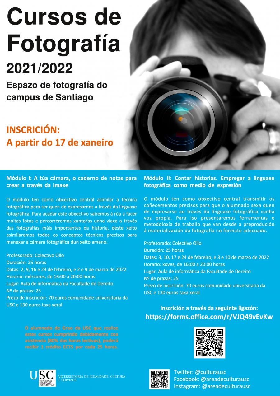 Cartel informativo dos cursos de fotografía no Campus de Santiago