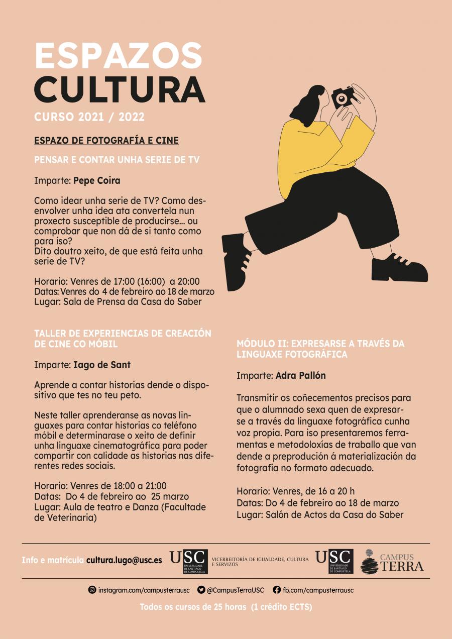Cartel informativo dos cursos de fotografía e cine no Campus de Lugo