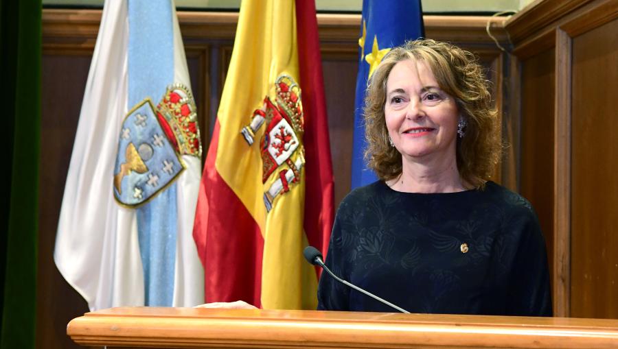 A secretaria xeral da USC, Dulce María García Mella, na súa intervención. FOTO: Santi Alvite