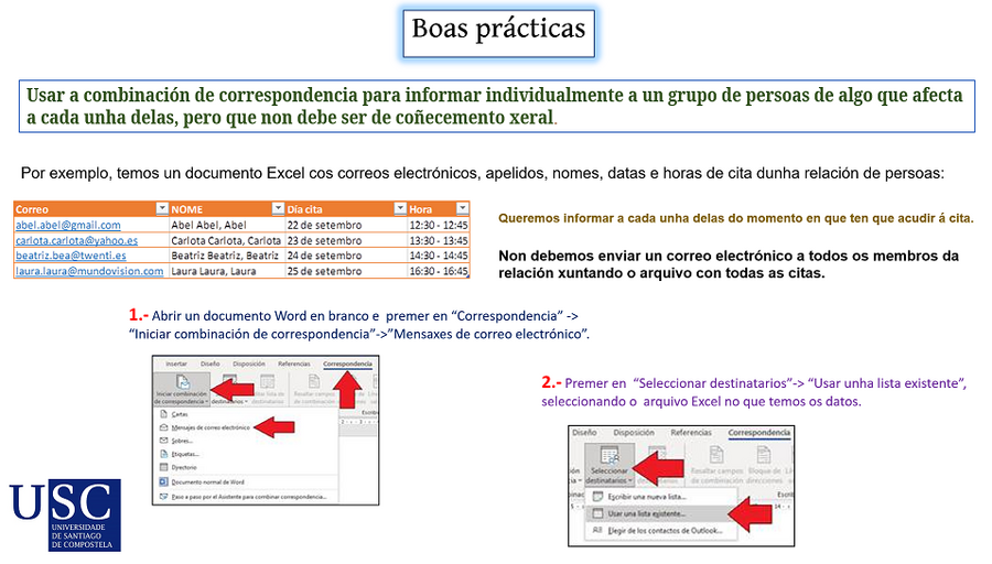Boas prácticas combinación correspondencia