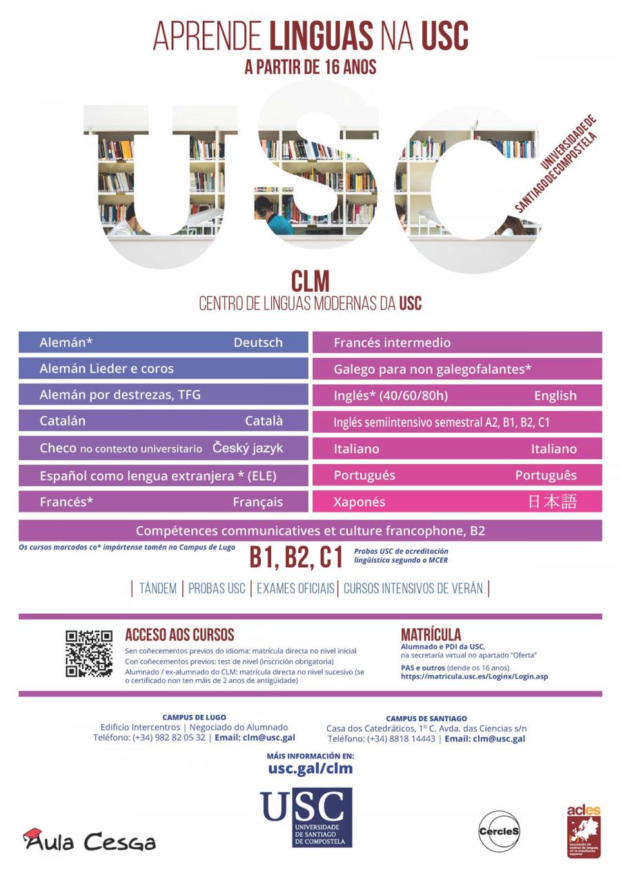 Cartel da oferta de idiomas do CLM para o segundo semestre 