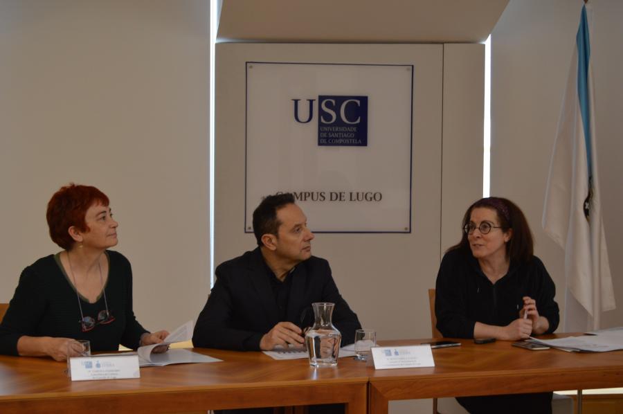 De esquerda a dereita, Tareixa Ferreiro, Varela Zapata e Paloma Lugilde, na presentación da programación de Lugo Cultural 2020