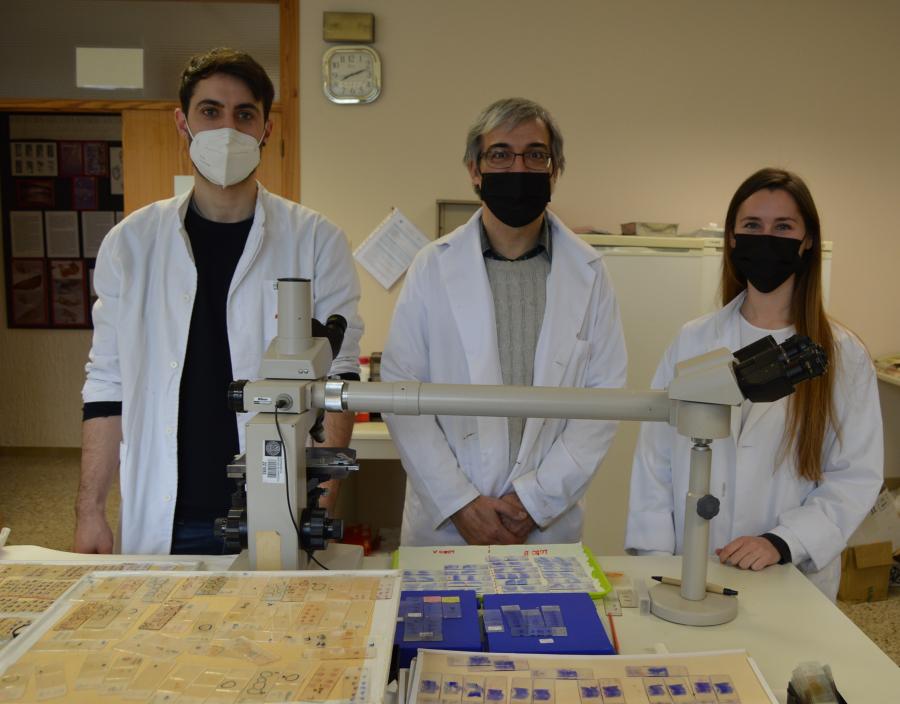 O profesor Pablo Sánchez Quinteiro, entre Mateo Vázquez Torres e Irene Ortiz Leal