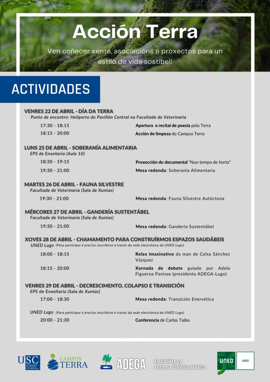Cartaz coa programación de actividades do proxecto Acción Terra