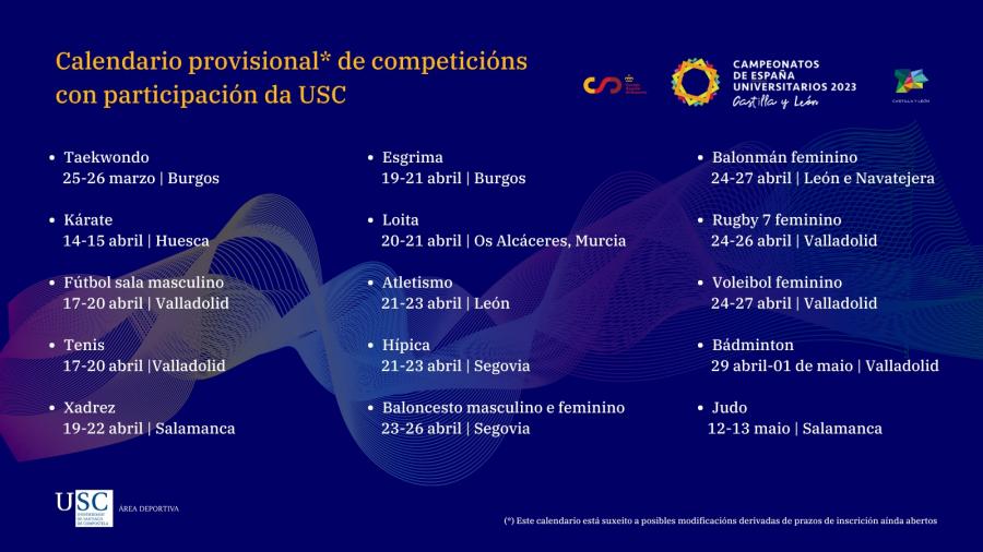 Calendario provisional das competicións