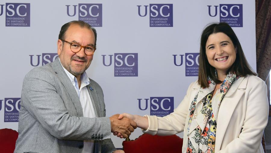 O reitor e a presidenta do Consello no acto que se desenvolveu no Colexio San Xerome. FOTO: Santi Alvite