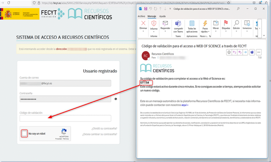 O usuario debe introducir o código de validación que será enviado ao email indicado