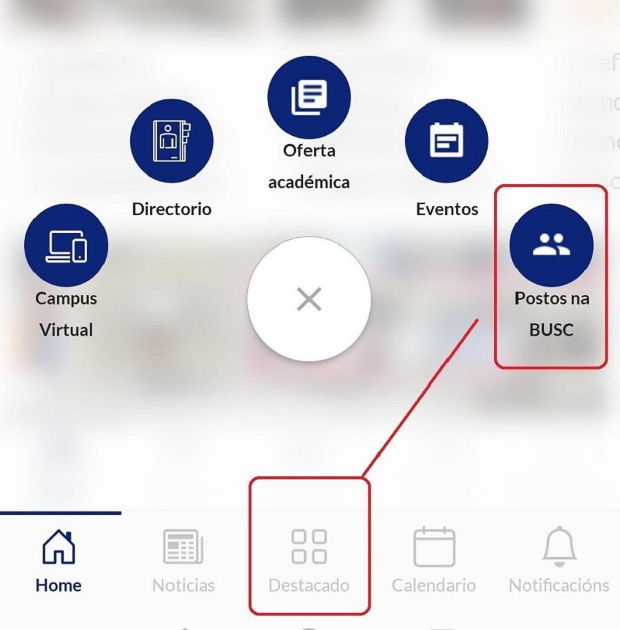 Para consultar os postos libres, pica na lapela de Destacado e selecciona Postos na BUSC