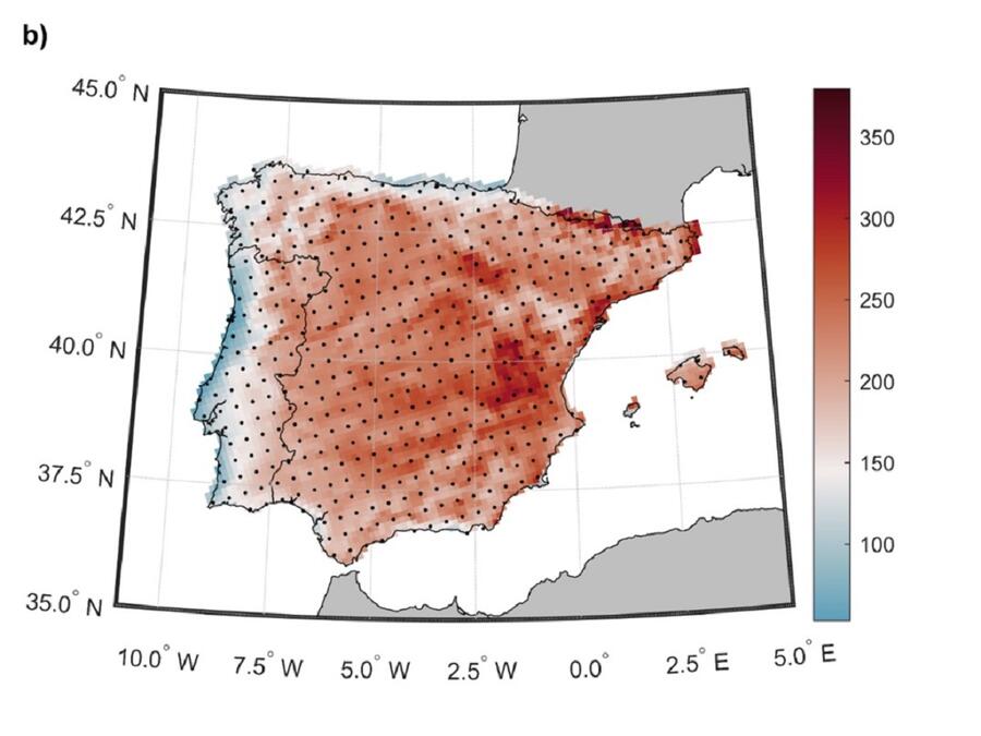 Cambio porcentual no valor de EHFmax para 2050-2095 en comparación con 1971-2000 en escenario RCP 8.5 (quecemento medio do 201,10%)