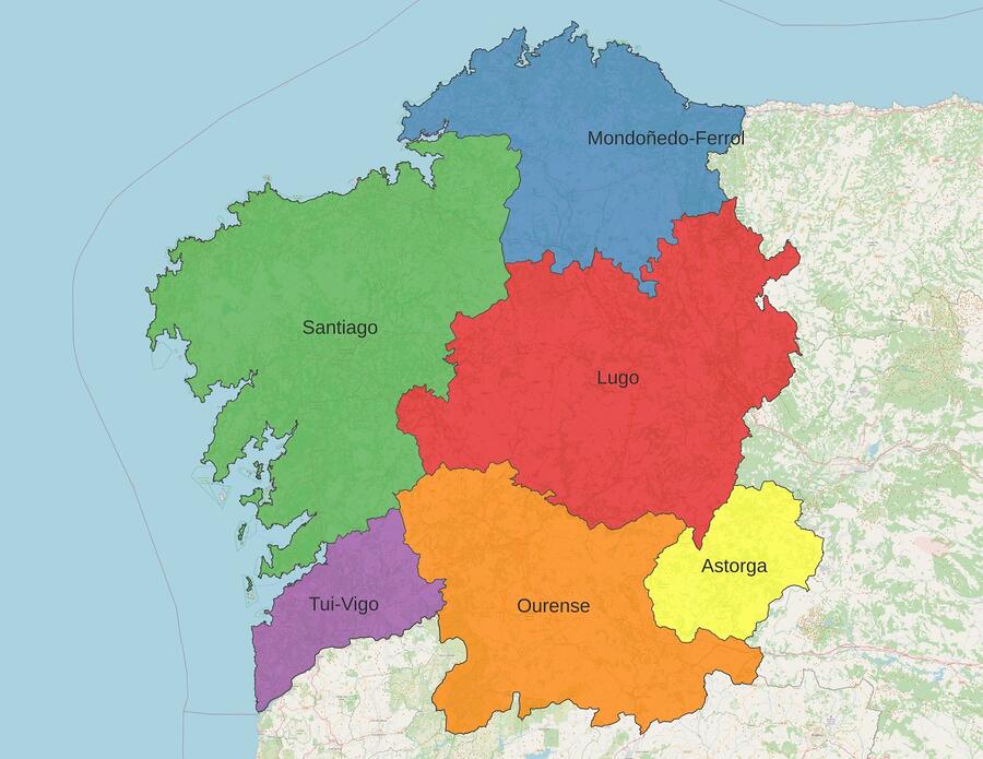 Mapa de dióceses de Galicia