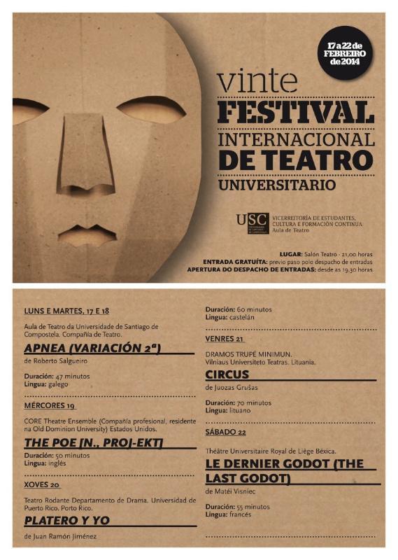 O Festival Internacional de Teatro Universitario da USC congrega en Compostela a compañías de Estados Unidos, Porto Rico, Lituania e Bélxica