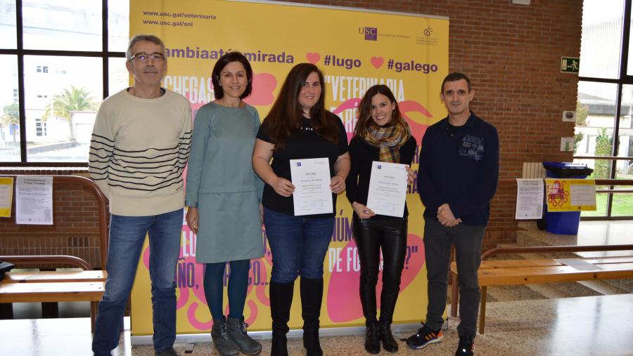 De esquerda a dereita, Xusto Rodríguez, Marta López, Yolanda Fontán, Antía Martínez e Germán Santamarina, na Facultade de Veterinaria