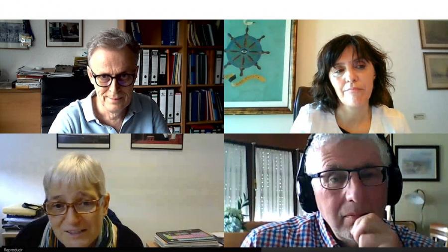 De esquerda a dereita e de arriba a abaixo, Wajih Al-Soufi, Montserrat Valcárcel, Mercedes Novo e Antonio Gregrorio, na apertura do campus en rede de XuvenCiencia