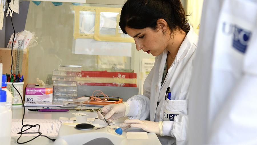 Investigadores nun laboratorio de Campus Vida