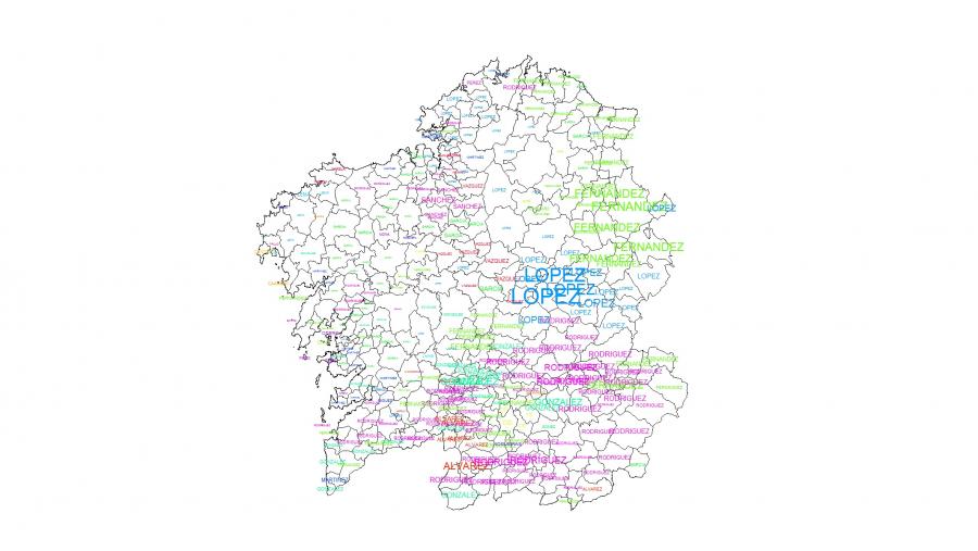Distribución dos apelidos máis frecuentes en Galicia