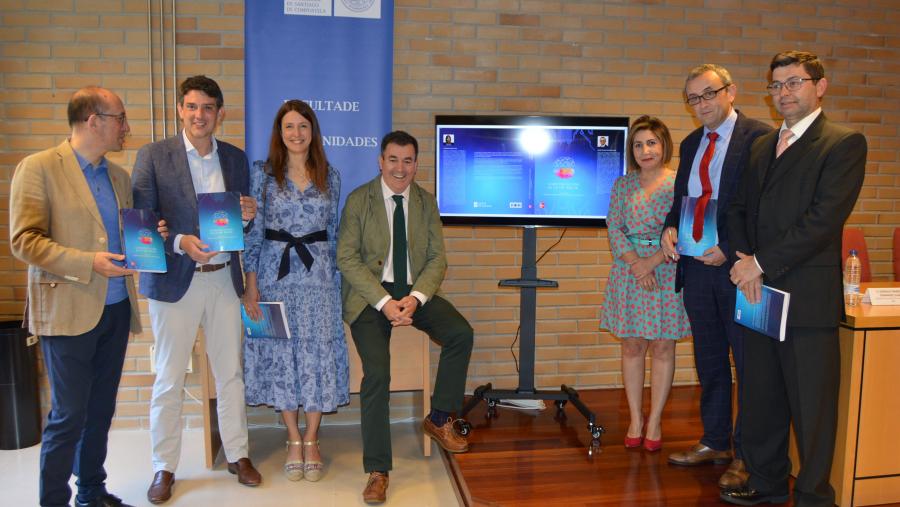 Anxo Lorenzo, Javier Arias, María José Gómez, Román Rodríguez, Dolores Fernández, Gonzalo Fernández e Francisco Fraga, na Facultade de Humanidades
