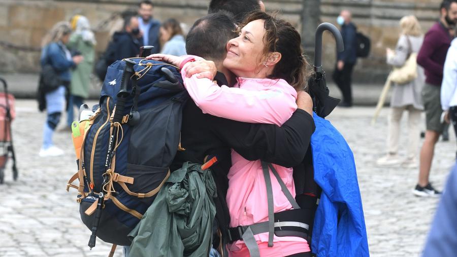Imaxe de arquivo de peregrinos na Praza do Obradoiro. FOTO: Santi Alvite
