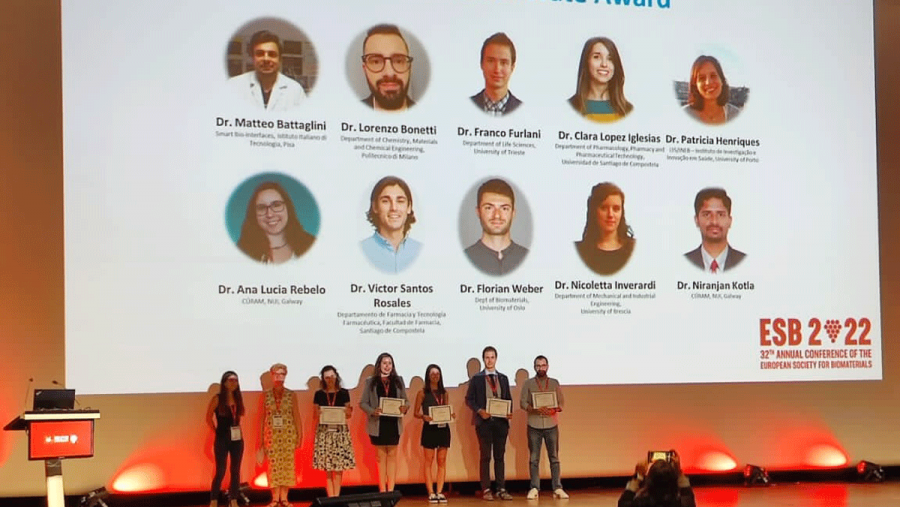 Entrega dos premios de doutoramento Julia Polack, no 32º Congreso Anual da Sociedade Europea de Biomateriais