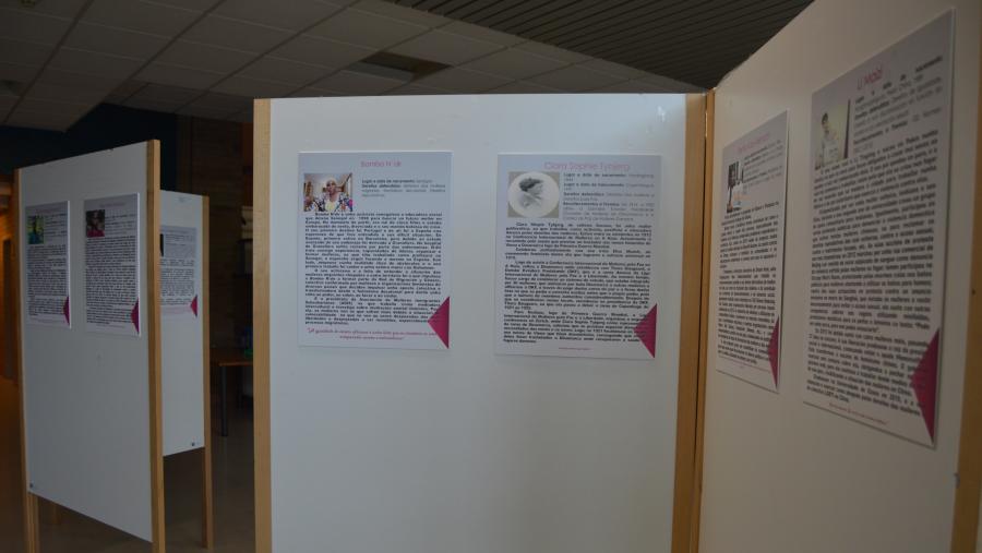 Paneis que integran a mostra 'Defensoras', instalada na Facultade de Humanidades
