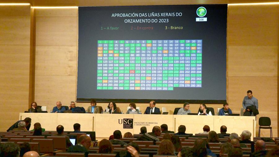 As liñas xerais aprobadas polo Claustro por 95 votos a favor, 1 en contra e 13 en branco, poñen o acento na proxección social e na implicación da Universidade coa súa contorna. FOTO: Santi Alvite