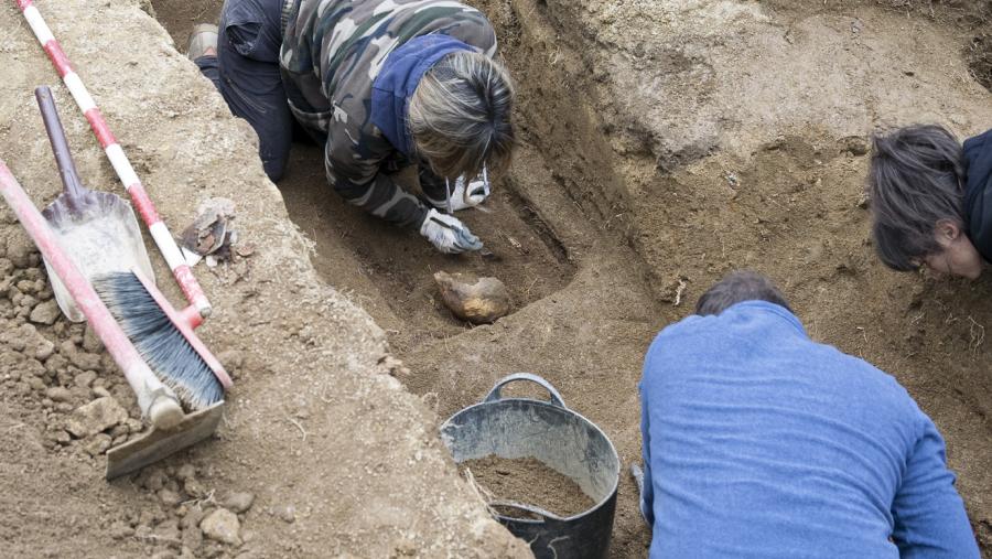 Traballos na fosa do cemiterio de San Breixo (Celanova, Ourense)
