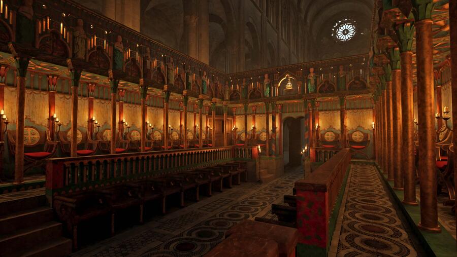 Proposta de KosmoTech de restitución estrutural do coro da Catedral. Imaxe: KosmoTech