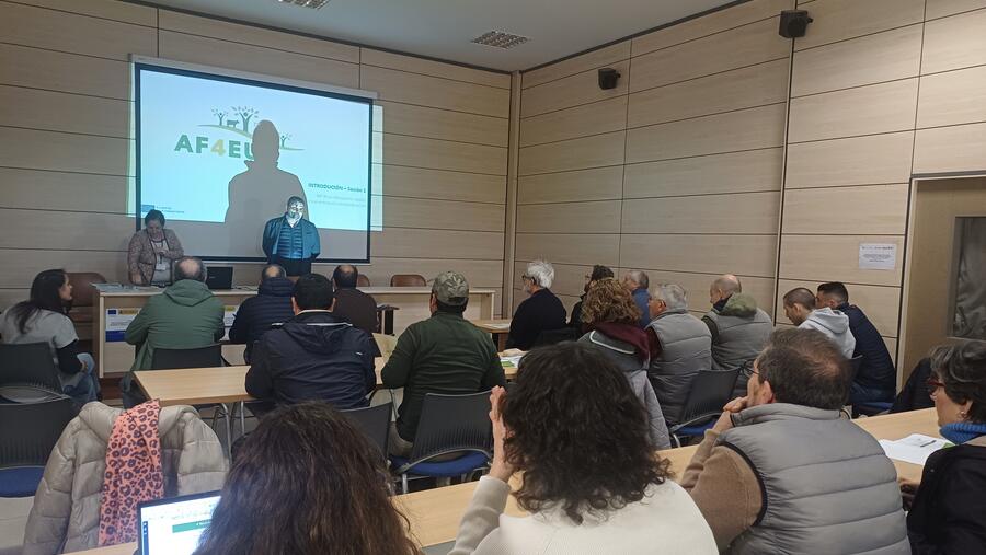 A profesora Rosa Mosquera nun intre da reunión