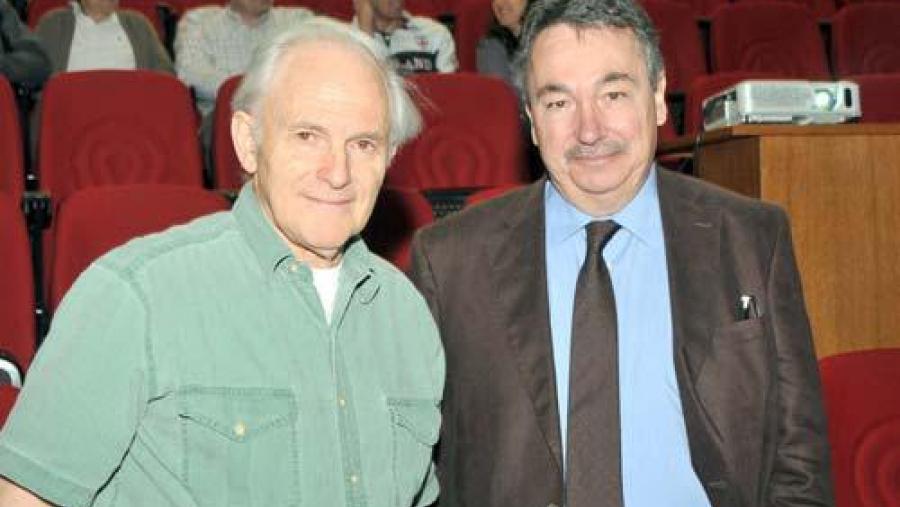 Harold W. Kroto e Miquel A. Pericàs, momentos antes da inauguración