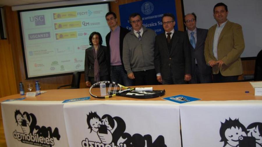 Mariluz Gil, Mario Outeiro, Pablo Ramil, Javier Bueno, Santiago Moreno e Juan Ortiz, na presentación do campionato de modelado 3D de precisión con móbil