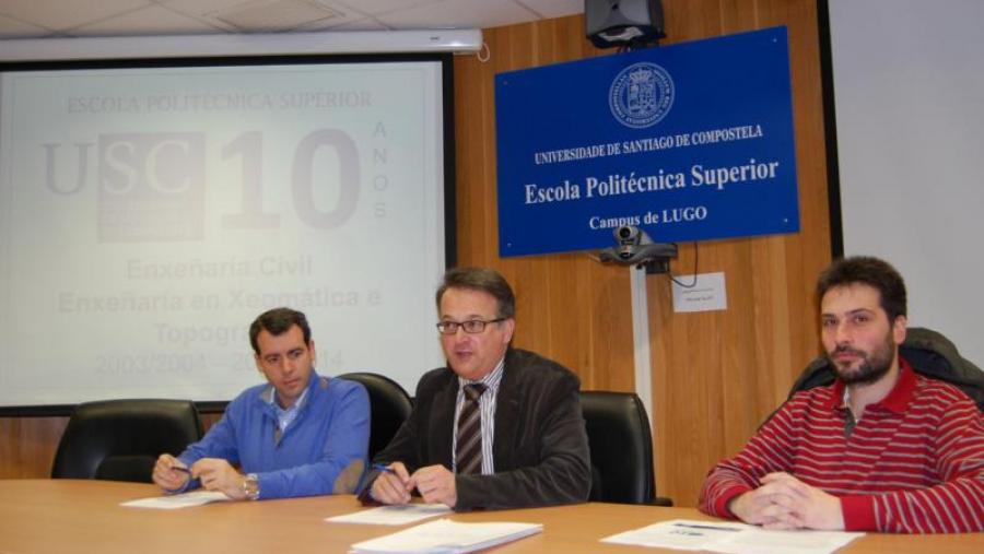 Jaime Rodríguez, Javier Bueno e Alberte Castro, na Escola Politécnica Superior de Lugo