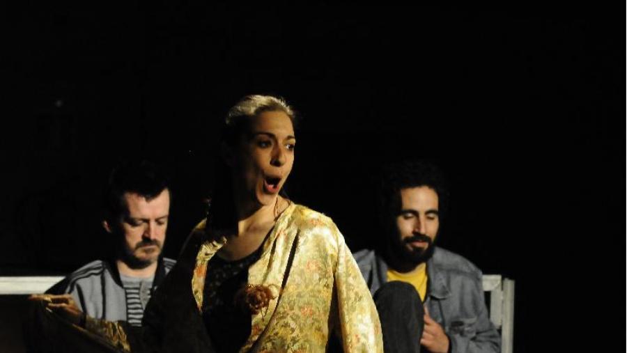 Actores da compañía de teatro USC-Lugo, na estrea de 'Miosotis. Non me esquezas'