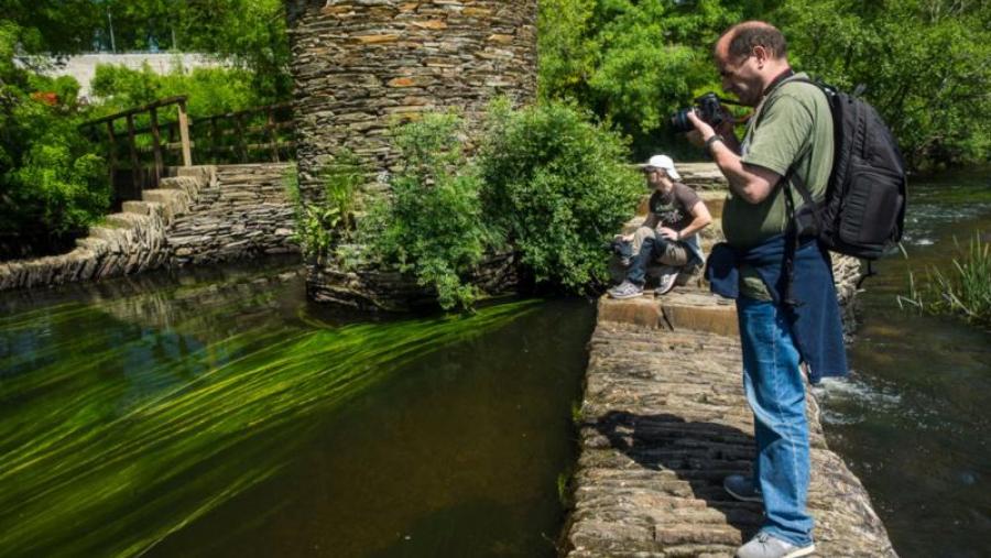 Dous participantes captan imaxes do río